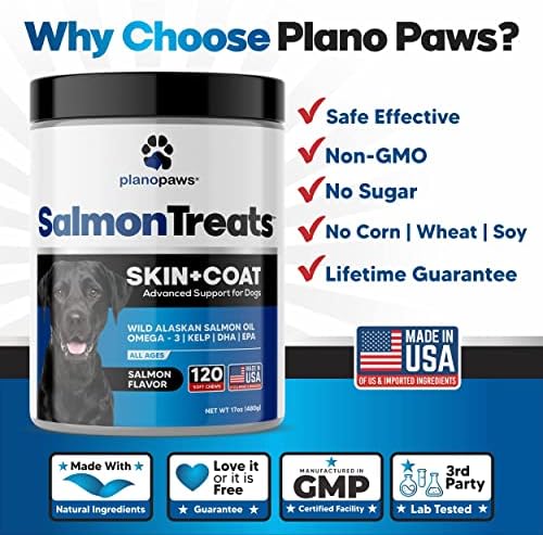 Salmon Oil for Dogs 120 Ct - Skin and Coat Supplement, Itch and Shedding