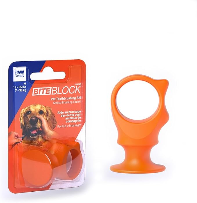 Paw Ready Pet Toothbrushing Assistant for Puppies' Dogs and Cats Allows You to Brush Your pet’s Teeth Without Constantly Worrying About Getting Bitten. (Orange, Medium)