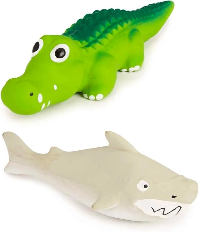 Soft Latex Dog Toys Alligator Shark or Set of Both Fun Googly Eyed Retro Squeakers (Set of Both Toys)