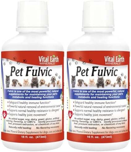 Vital Earth Minerals Pet Fulvic - Dog Allergy Relief, Joint Support Supplement 16 oz (Pack of 2)