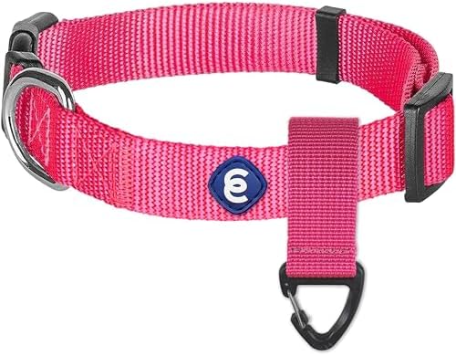 Blueberry Pet Essentials Matching Small Dog Collar & Key Holder Set | Adjustable Classic Solid Color Nylon Dog Collars for Small Dogs w/Key Holder | French Pink Collar for Small Dogs