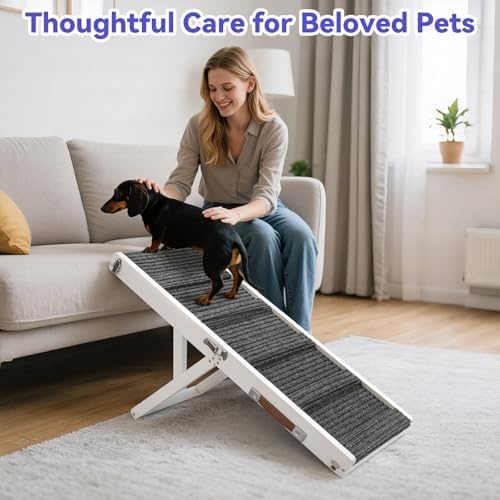 Pawaboo 2026 Upgraded Small Dog Ramp for Couch Foldable, 5 Ajustable Height | Height from 9.8" to 20.5", Portable Stable Pet Steps with Non-Slip Pad, Pet Ramps Use for Sofa Couch Stairs, Wood