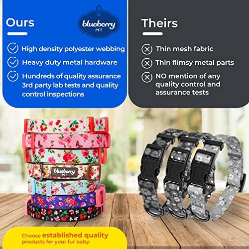 Blueberry Pet Dog Collar, Adjustable Floral Dog Collars for Small Dogs, X-Small Cute Puppy Collar, Pink Rose Spring Dog Collar, Girl Dog Collar, Eco-Friendly Pet Collar, Neck 8-11"