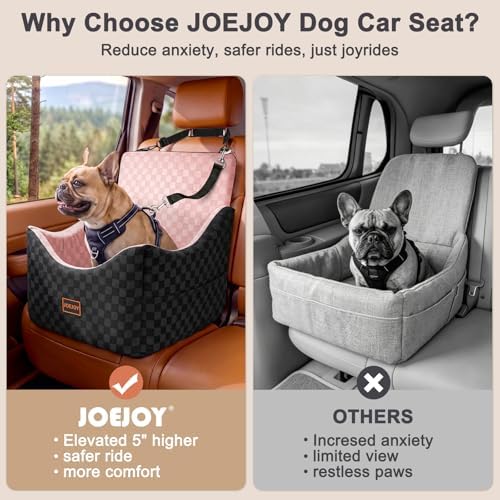 JOEJOY Elevated Dog Car Seat, Small/Medium Up to 35 lbs, Memory Foam Booster, Pink