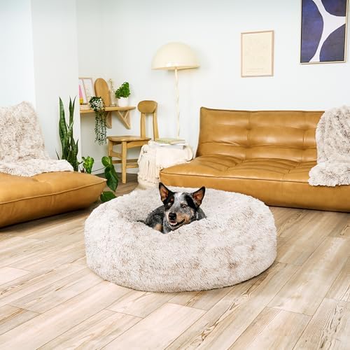 Furhaven Calming Donut Dog Bed, 36", Large, Driftwood Brown