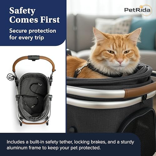 Dog Stroller with Detachable Carrier - Gray, for Small Dogs & Cats