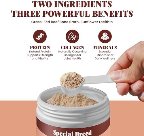 Bone Broth Powder for Dogs and Cats - Dog & Cat Food Topper for Picky Eaters - Grass Fed Beef Bone Broth Supplement - Supports Hydration, Joint, Immunity & Heart Health - Serve Dry or Wet - 4.75oz