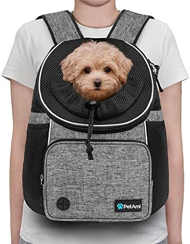 PetAmi Dog Front Carrier Backpack, Adjustable Chest Carrier, Max 15 lbs, Gray