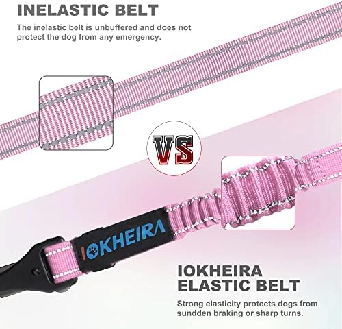 IOKHEIRA Dog Seatbelt - Adjustable Reflective Bungee, Aluminum Swivel Carabiner