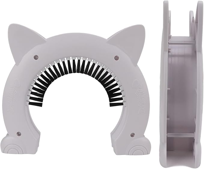 Cat Door Interior Door with Grooming Brush,Cat Brush for Long or Semi Short Haired for Shedding Removing Loose Fur and Massage (White)