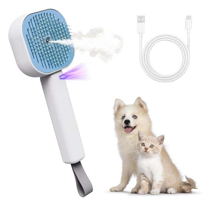 Cat Steamy Brush,3 in1 Self Cleaning Steam Cat Brush with 30ml Water Tank USB Rechargeable for Cats Dogs Rabbits Massage Clean Grooming