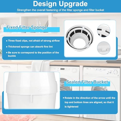 𝗨𝗽𝗴𝗿𝗮𝗱𝗲𝗱 Oterbear 3 in 1 Indoor Dryer Vent Kit with Dryer Vent Hose - Dryer Lint Catcher Water Filter Bucket - Dryer Lint Trap for Electric Dryer, Filter Sponge with Holder, Filter Bucket