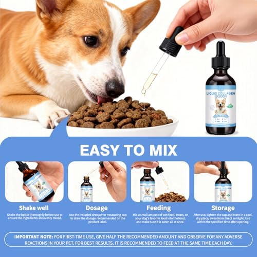 Premium Liquid Collagen for Dogs - Promotes a Glossy Coat, Hip & Joint Flexibility - Easy-Absorb Hydrolyzed Collagen Peptides with Eggshell Membrane - 2 fl oz