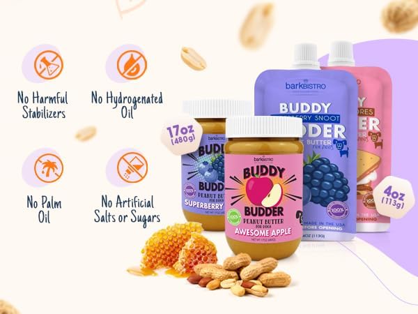 CRANBERRY CANINE BUDDY BUDDER (hip + joint), 100% Natural Dog Peanut Butter, Healthy Peanut Butter Supplement, Made in USA (17oz Jar)