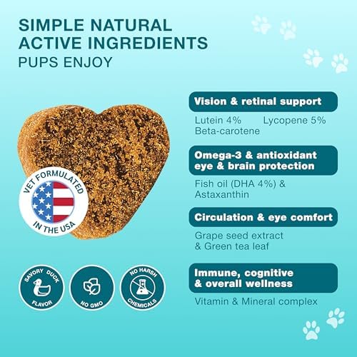 Eye Vitamins for Dogs - Vision Support, Tear Stains, Bright Eyes, 120 Chews
