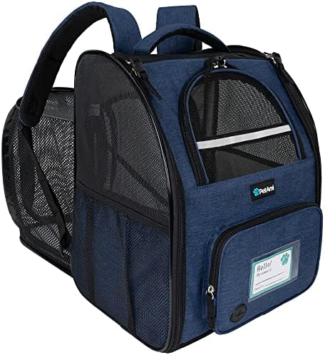PetAmi Expandable Dog Backpack Carrier, Top Window & Multi-Entry, Up to 18 lbs, Navy