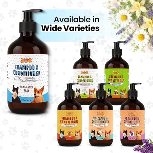 POM Pets 2-in-1 Organic Dog Shampoo & Conditioner – Itchy Skin Relief, Dog Deshedding, Detangles Fur, Cat Shampoo, Paw Cleaner for Dogs, Natural Coat Defense Formula