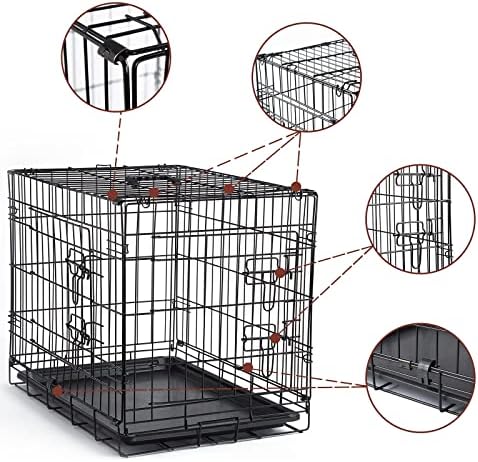 DONORO Dog Crates for Small Size Dogs Indoor Double Door Dog Kennels & Houses for Puppy and Cats, Collapsible Metal Contour Dog Cages (Brown, 24.0" L x 18.0" W x 20.0" H)