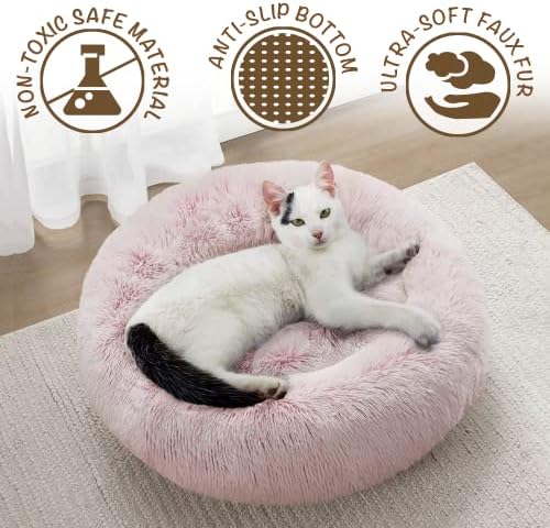 Friends Forever Calming Donut Dog Bed, Medium, Pink, 30"x30"x7"