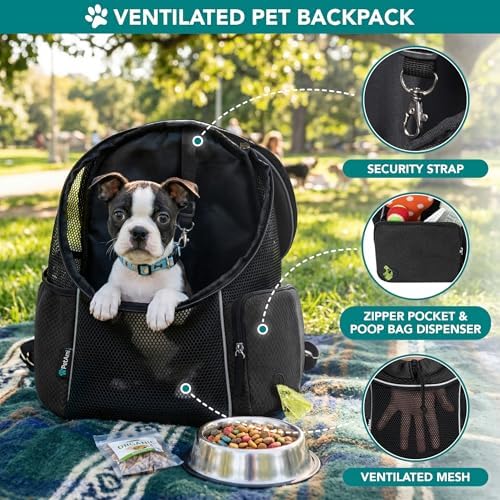 PetAmi Dog Carrier Backpack, Hands-Free Front Carrier, 14 lbs, Black