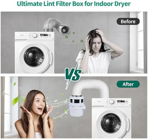 2026 Exclusive 3-in-1 Indoor Dryer Vent Kit with White Dryer Vent Hose - Dryer Lint Catcher Box Water Filter Bucket - Indoor Dryer Lint Trap for Electric Dryer