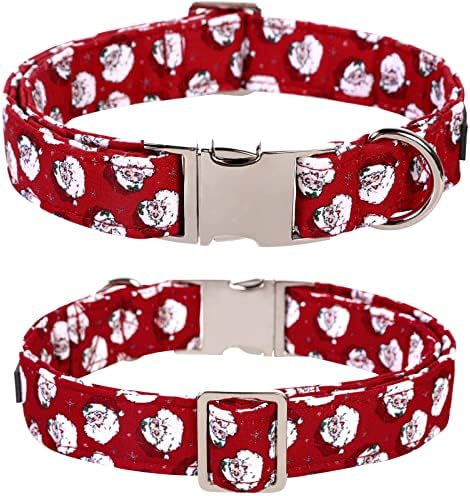 Lionet Paws Christmas Dog Collar with Felt Flower, Dog Flower Collar with Metal Buckle for Dogs, Adjustable Comfortable Dogs Collars Girl, M, Neck 13.5-22 in