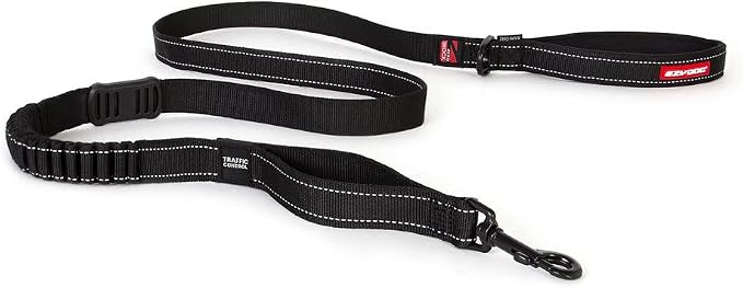 EzyDog Zero Shock - Bungee Dog Leash, Shock Absorbing - 72-Inch, Black | Padded Neoprene Grip, Traffic Handle, Reflective Stitching, Strong for All Size Pullers, 1" Soft Touch Webbing for Durability