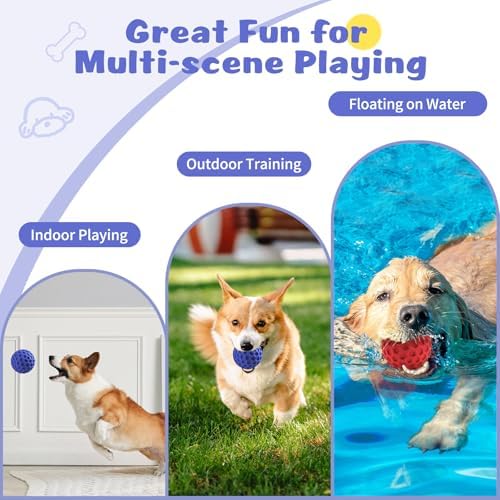 HIPPIH Indestructible Squeaky Dog Toys, Interactive Dog Balls 2 Pack | Chew Toys for Aggressive Chewers, Natural Rubber, Large/Medium Dogs, Tough Puppy Teething Toy, Relieve Anxiety