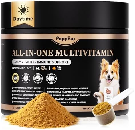 Dog Multivitamin Powder – Energy, Gut & Immune, Beef, 75 Scoops | Dog Vitamins and Supplements, Antioxidants, Skin & Coat for Homemade Food with L-Carnitine, Taurine, Probiotics