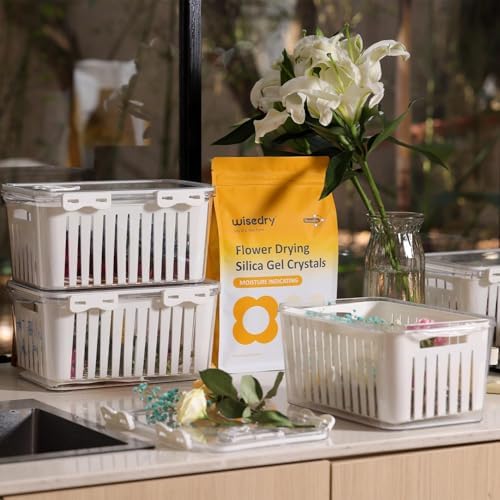 wisedry 10L Silica Gel Flower Drying Box, One Step Retrieve Dried Flowers, 12.6''L X 8.3''W X 6.1''H Storage Box with Cleanup Mat, Erasable Pen & Adhesive Label (Silica Gel Crystals Not Included)