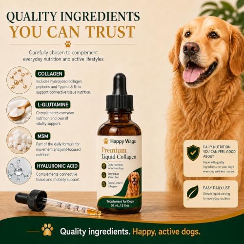 Happy Wags Premium Liquid Collagen for Dogs, Joint Care, Skin & Coat, 1PCS