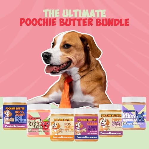Poochie Butter Strawberry Dog Peanut Butter - Made in USA, Creamy Spread for Lick Mats & Food Toppers - Dry-Roasted Peanuts Non-GMO No Sugar Added Dog Treats | 12 oz (Pack of 2)