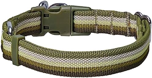 Blueberry Pet 3M Reflective Dog Collars | Adjustable Dog Collar w/Multi-Colored Stripe - Olive | Nylon Pet Collars for Dogs & Refflective Dog Collar for Small Dogs