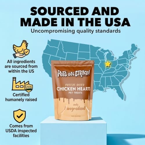 Freeze Dried Chicken Hearts for Cats & Dogs, USA-Made, 1.5oz