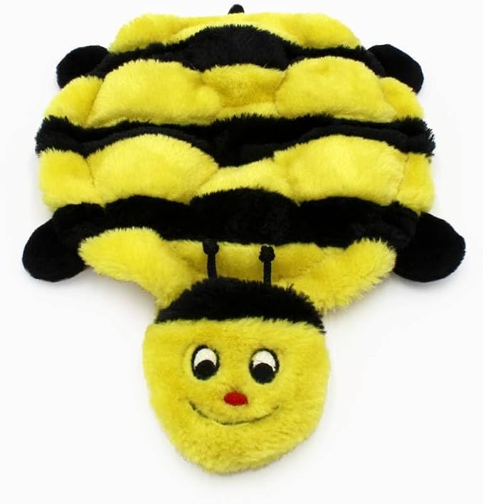 ZippyPaws Squeakie Crawler No Stuffing Dog Toy to Keep Them Busy - 12" | For Small, Medium, & Large Dogs, Squeaky Pet Toy for Boredom, Soft Plush Puppy Products, Bertie the Bee