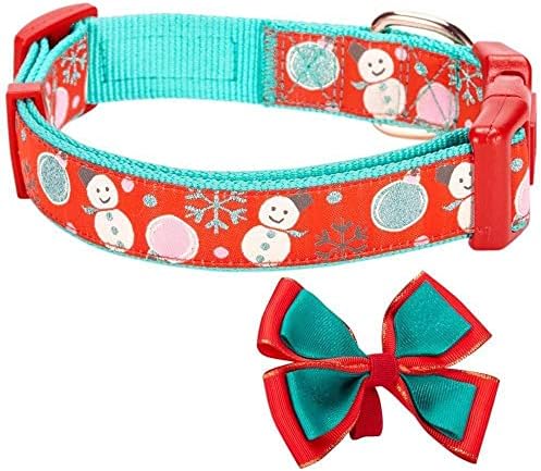 Blueberry Pet “Moments of Excitement” Snowman Bowtie Dog Collar, Small, Adjustable 12"-16" Neck