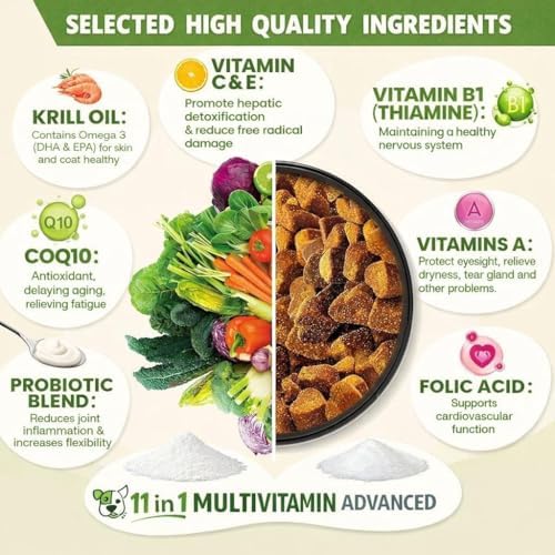 Dog Multivitamin, Chewable Dog Vitamins and Supplements for Hip & Joints, Skin & Coat, Omega 3 Fish Oil for Dogs- Senior & Puppy Multivitamin - Salmon- 120 Soft Chews