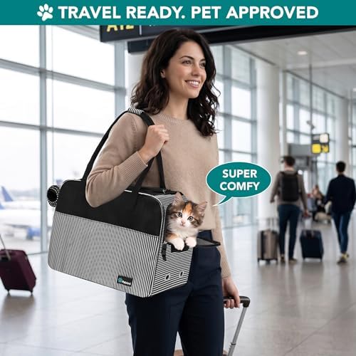 PetAmi Small Dog Purse Carrier with Pockets, Airline Approved, Stripe Black