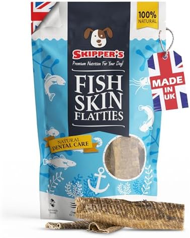 SKIPPER'S Dogs Fish Skin Flatties - Air Dried Grain Free Dog Treats, Great for Teeth, Long Lasting Dog Chews, Remove Plaque, Source of Omega 3, Naturally Low in Fat | 9Oz