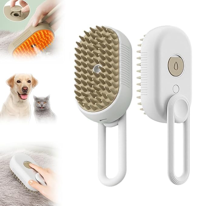 3-in-1 Pet Steam Brush, White