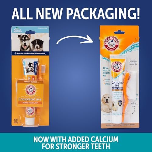 Arm & Hammer Complete Care Puppy Dental Kit, Peanut Butter Flavor, 2.5 Oz | Enzymatic baking soda formula, fluoride-free, peanut butter flavor, toothbrush and microfiber brush included