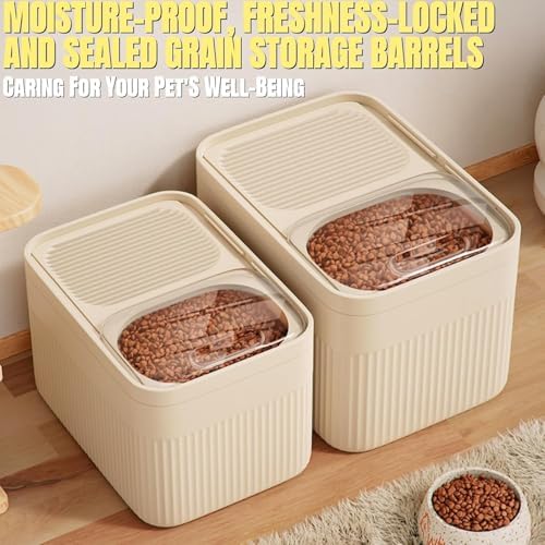 2026 High-Capacity Pet Food Container, Dog & Cat & Bird Food Container Airtight with Cup, Durable Design Pet Food Storage Keep Dry Food Fresh (White)