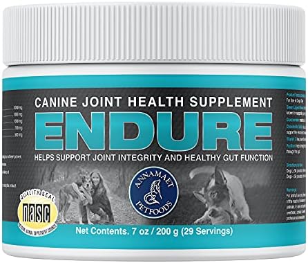 Annamaet Endure – Hip & Joint Powder Supplement for Dogs – with Glucosamine, Chondroitin and Green Lipped Mussel for Joint Support and Psyllium for Gut Health - 200 g