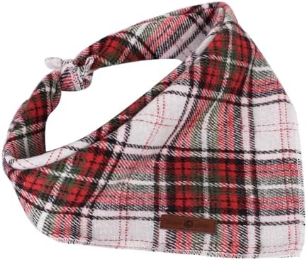 Lionet Paws Christmas Dog Bandana Washable Cotton Handkerchief Scarf Triangle Red Green Plaid Grey, Small (Pack of 1), Small, Red