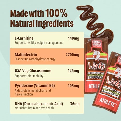 Licks Active Dog - Muscle Recovery & Energy Support for Active Dogs - Amino Acids, L-Carnitine, Glucosamine, Omega-3 Fish Oil & Vitamin B6 - Pill-Free Liquid Packets - Chicken Flavor - 15 Packets