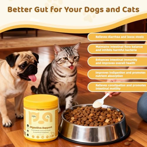 Digestive Probiotics for Dog - Digestive Enzymes Plus Probiotics & Prebiotics Promote Digestion and Regulate Gut Microbiota Balance for Cats and Dogs - 8.7oz Powder