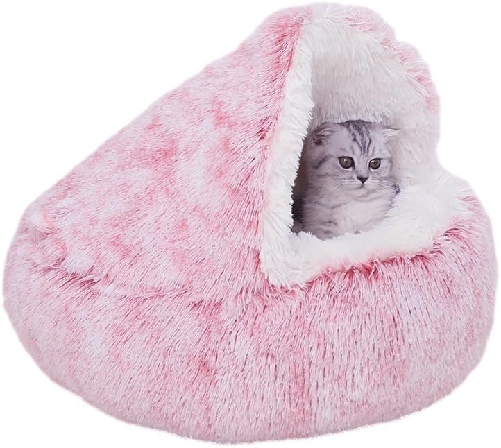 ZaneSun Calming Dog Bed & Cat Cave, Pink, 20"x20"