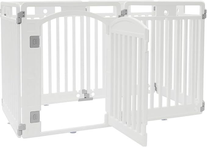 Dog Playpen with Door, 32 Inch Tall Dog Playpen, 6 Panels White Plastic Pet Safety Fence, Puppy Playpen Dog Pen with Suction Cup, Indoor Pet Exercise Pen, Small Medium Dog Fence, 51.2x25.6x31.5in