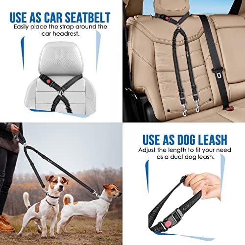 Lukovee Double Dog Car Seat Belt, No Tangle Headrest Restraint