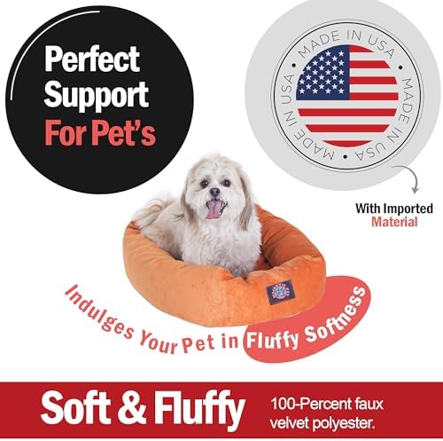 Majestic Pet Micro Velvet Calming Dog Bed, 24 Inch Small, Washable, Orange